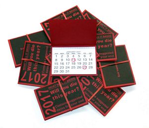 HARRY ADAMS THE WORLD FAMOUS 'WILL YOU DIE THIS YEAR? Calendar RADICAL RED SECRET POCKET EDITION